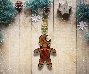 GingerDead Heart | Clear Acrylic Double Sided Keychain | Gold Hook Clip Charm | Gingerdead Men | Gingerbread Cookies | Holiday | Christmas