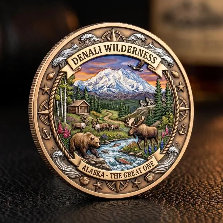 Denali Wilderness Coin, Vintage Alaska Challenge Coin, Pocket Token, Explorer Gift, Hiking Birthday Gift