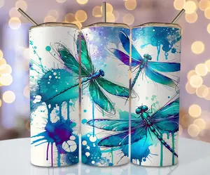 Dragonfly Tumbler 20oz Skinny Sublimation Tumbler Dragonfly Sublimation Watercolor Dragonflies Tumbler