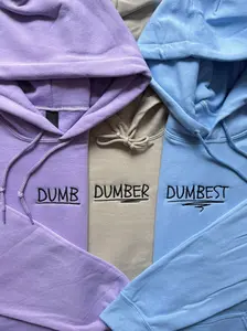 Dumb, Dumber & Dumbest TRIO Matching Embroidered ( Message Us For Custom Name ) Hoodie Set – Playful Trouble & Trouble Heart Couple Sweatshirts, Funny His And Hers Matching Outfit, Cute Best Friend Or Partner Gift With Minimal Embroidery