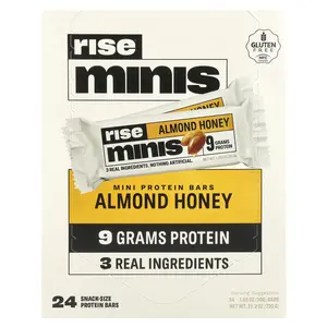 Rise Bar Rise Minis, Mini Protein Bars, Almond Honey, 24 Snack-Size Protein Bars, 1.05 oz (30 g) Each