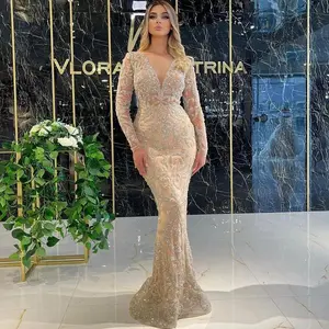 2025 women's gold-stamped long-sleeved slim sexy long dress evening dress new