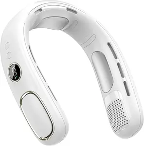 Neck Fan, Rechargeable Personal Portable, Hands Free wearable Battery Operated 5 Speeds, USB Neck Cooling for Indoor Outdoor, Adjustable Width Fit, Digital Display, 4-12 Hours, White Hands-Free Neck Fan with Digital Display Bladeless Neck Fan