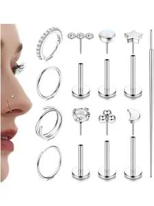 Nose Rings Nose Studs Surgical Steel Nose Piercing Hoop Threadless Push in Labret Piercing Medusa Lip Piercing Flat Back Cartilage Earrings Conch Tragus Helix Piercing Jewellery Gold/Silver Rhinestone Nose Ring