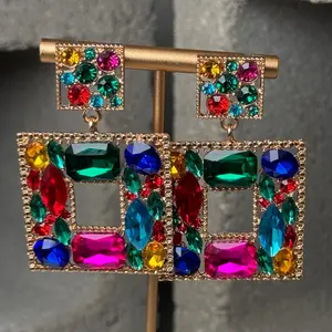 Multi Color Square Tassel Earrings