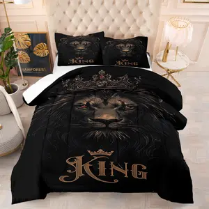 Majestic Black Lion King Comforter Set, Bold Wildlife Themed Bedding Set, 3D Digital Print Bed Set with Includes 1/2 Pillowcases - without Core, Soft Microfiber Bedding, All Season Cozy Quilt for Animal Lover Bedroom Decor Bedding Set