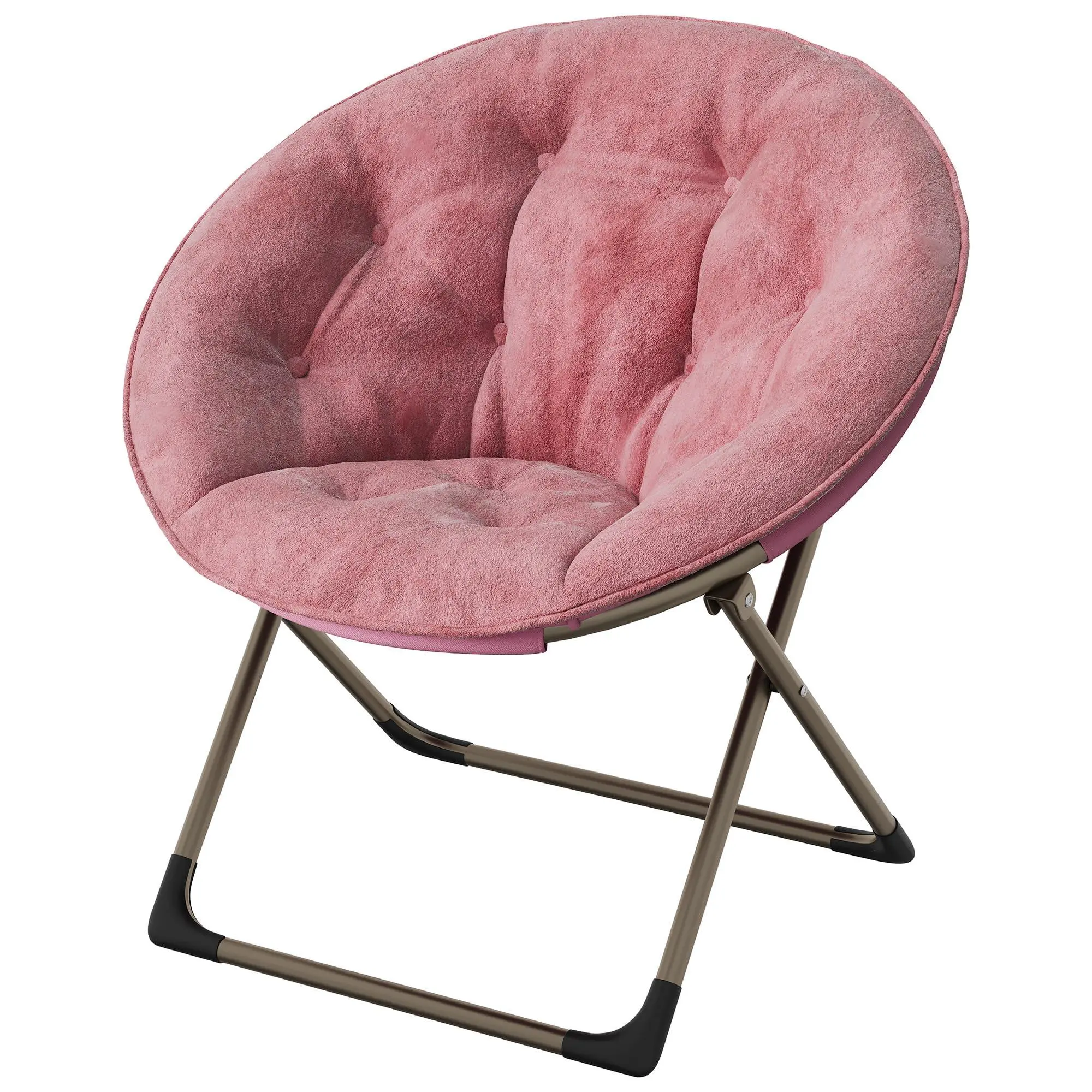 Pink Soft Folding Saucer Chair, Oversized Faux Fur Lounge Chair with Triangular Metal Frame, 300 Lbs Capacity, No Assembly for Bedroom Living Room Dorm