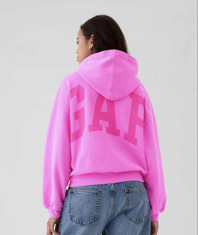 GAP Logo Hoodie - Pink Fleece Pullover with Hood and Long Sleeves
