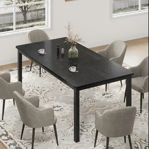 Garvee Industrial Dining Table for 8 People, Long Wooden Dining Table with Mortise and Tenon Design, Kitchen Table with Sturdy Metal Legs, for Dining Room, Home, Office, Living Room, Black