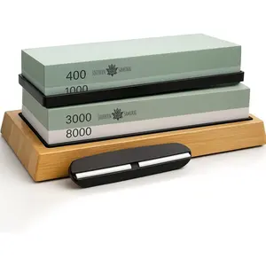 Sharpening Stone Set 400/1000 3000/8000 Grit – Dual Grit Whetstone Knife Sharpening Kit with Angle Guide & Non-Slip Bamboo Base by Southern Samurai
