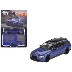 BMW M3 Competition Touring Portimao Blue Metallic with Black Top 1/64 Diecast Model Car by Mini GT