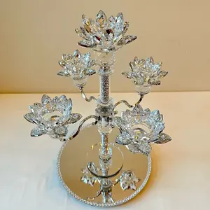 Crystal Lotus Flower Candle Holder set of Lotus Petals Candle Stand with Crystal Mirror tray rotates Candle Lamp Holiday Wedding Decor candleholders