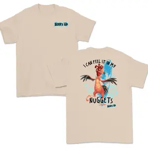 Funny Graphic Tee – Surf’s Up Chicken Joe Meme Design, I Can Feel It in My Nuggets T-Shirt, Retro Surf Style Unisex Streetwear Top