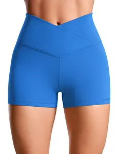 CRZ YOGA Womens Butterluxe Crossover Biker Shorts 3'' - Criss Cross High Waisted Workout Yoga Shorts Buttery Soft