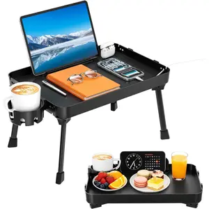 KDD Bed Tray Table with Folding Legs,Breakfast Tray with Removable Cup Holder & Phone Tablet Holder,Foldable Lap Tray for Bed, Sofa,Laptop Desk,Working,Snack, Serving Tray,TV Table,Reading