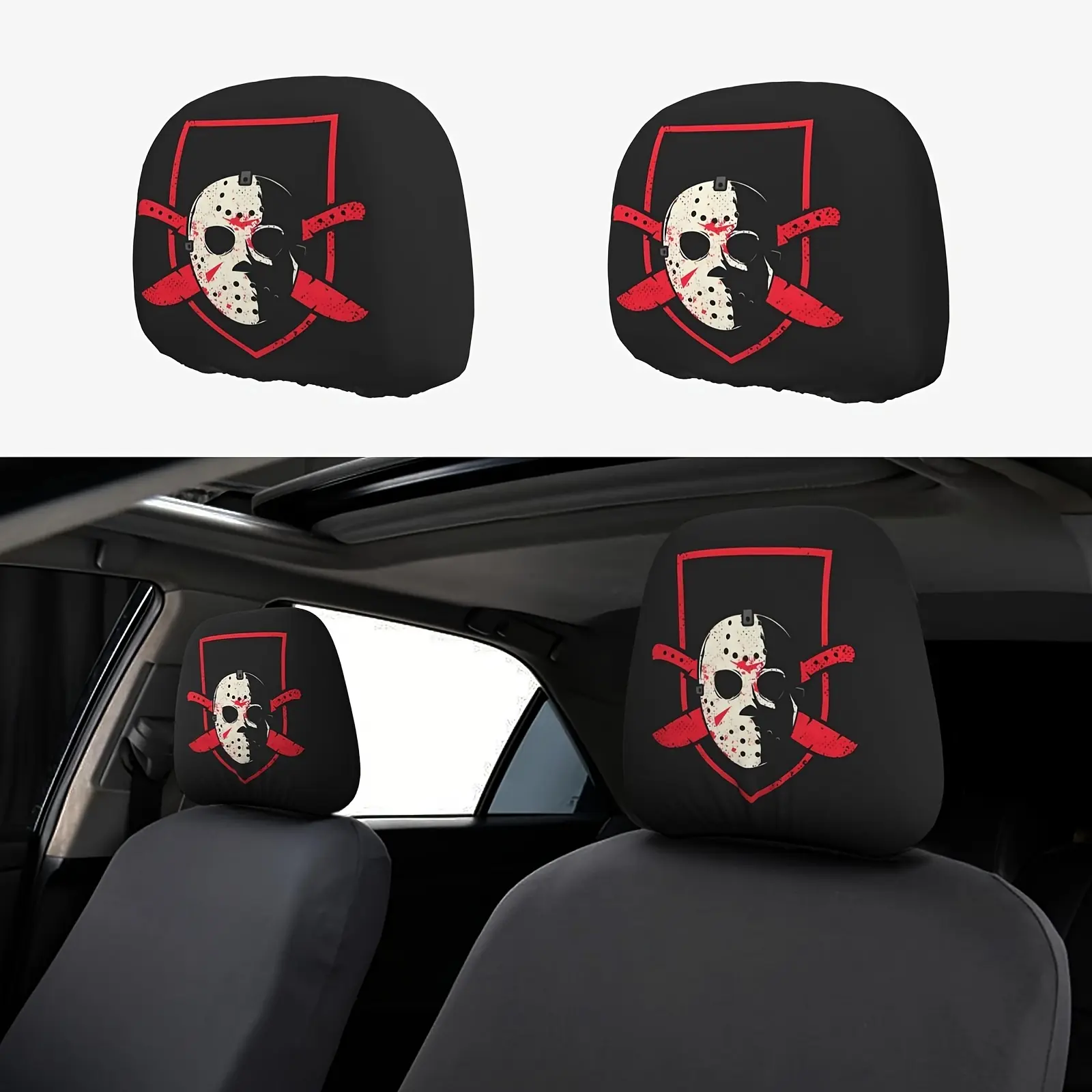 2pcs A Horror Movie Themed Car Headrest Pillow Cover, a Protective Cover for Car Headrests - Car Interior Headrest Protection Cover.