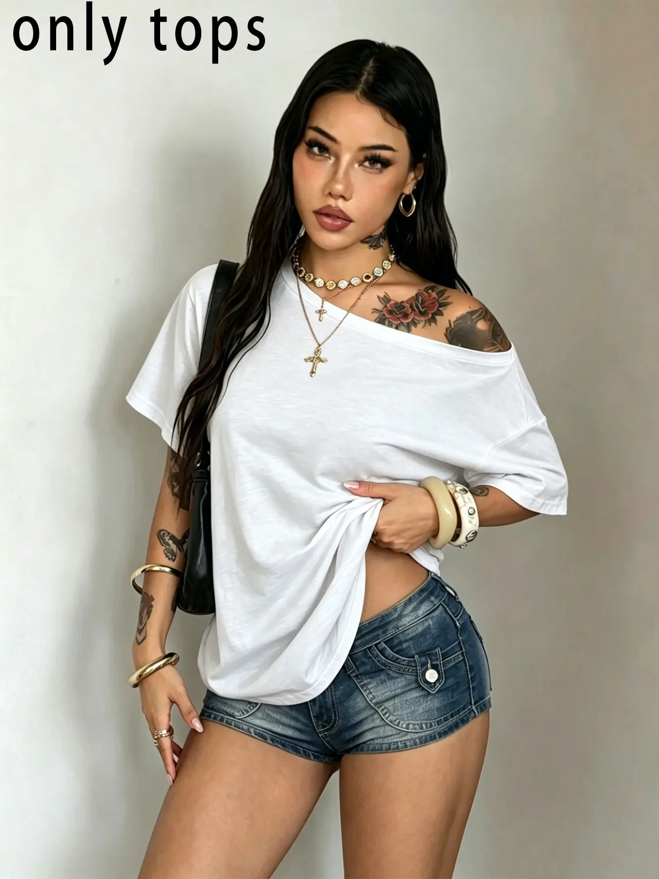 TikTok Viral Women's Off-Shoulder T-Shirt, Casual Loose Fit Short Sleeve Tee, Tops, Y2K Grunge Aesthetic, Soft Breathable Fabric, Summer Streetwear & Night Out Outfit, Multi-Color Options