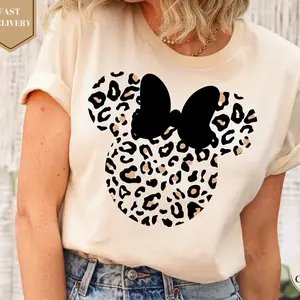 Leopard Print Minniie Mouse Shirt, Cute Disne Mom Shirt, Leopard Minniie Ear Shirt, Leopard Women Shirt, Disne Family Vacation Shirts,