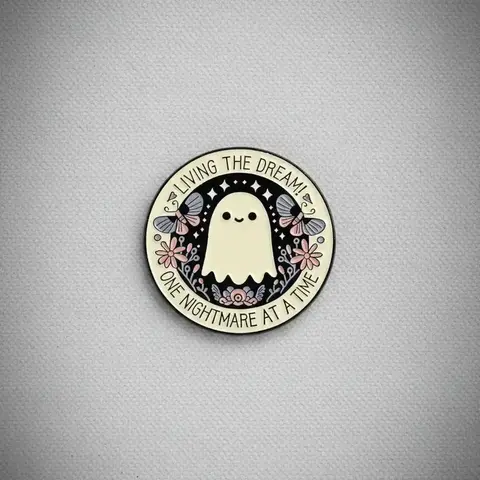 Cute Ghost & Butterfly Design Flower Brooch, Durable Metal Pins, Fashionable Letter Pattern Round Badge for Backpack & Clothes Decor, Trendy All-match & Exquisite Brooch for Birthday Gift, Alloy Brooch Pin