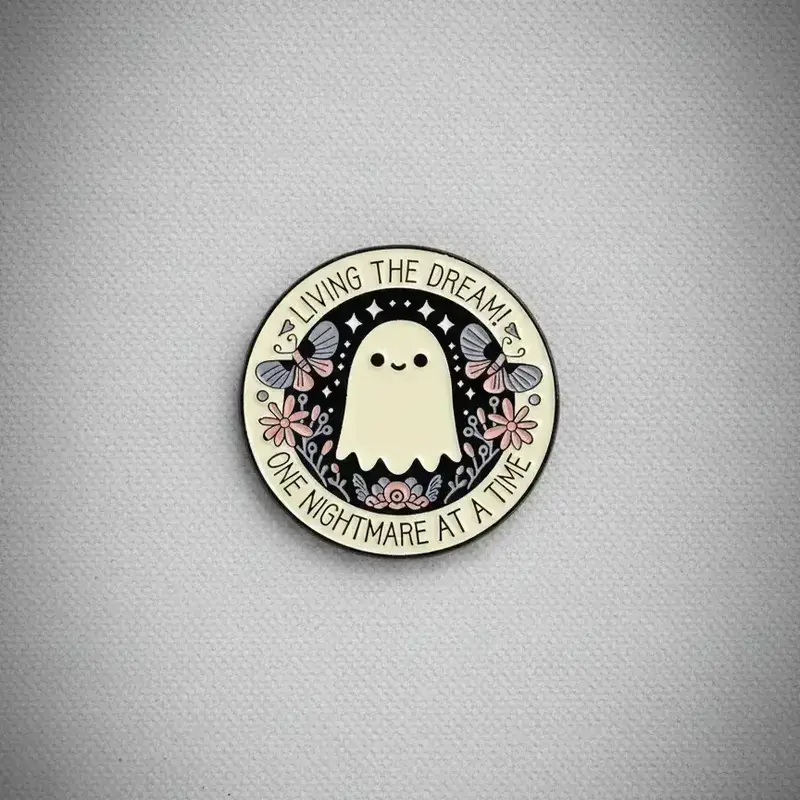 Cute Ghost & Butterfly Design Flower Brooch, Durable Metal Pins, Fashionable Letter Pattern Round Badge for Backpack & Clothes Decor, Trendy All-match & Exquisite Brooch for Birthday Gift, Alloy Brooch Pin