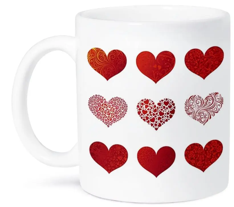 3dRose Valentine 9 Red Hearts Ceramic Mug, 15-Ounce