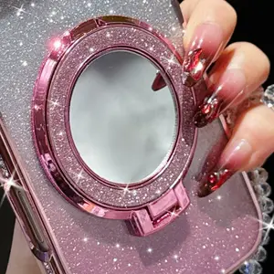 New Glitter Mirror Adhesive Phone Stand Ring Holder for Various Phones, Advanced Phone Case Desktop Stand Hollow Lazy Man Stand Magnetic