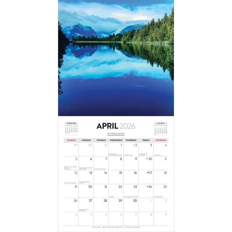 Majestic New Zealand | 2026 12 x 24 Inch (Hanging) Monthly Square Wall Calendar | Plastic-Free | BrownTrout | Travel Scenic Oceania Photography 2