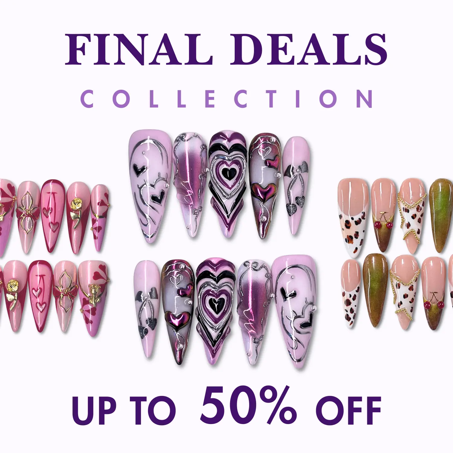 NailPhoria FINAL DEALS Collection (Short in size) - Handmade Press-On Nails | Reusable, Salon-Quality, Long-Lasting, Glossy Design