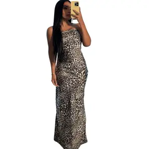 Leopard Luxe Sleek Strapless Maxi Dress - Leopard Print Elegant Design for Any Occasion Women's Formal Lightweight Polyester Dress