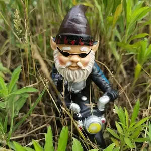 Whimsical Motorcycle-Riding Gnome Statue, Large Garden Decor, Durable Abs Resin, Beard, Hat, Indoor & Outdoor Use