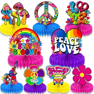 9 Pieces 60's Hippie Party Honeycomb Centerpieces Decorations, Multicolor Groovy Decorations for Baby Shower Birthday Decorations Baby Shower Birthday Party Supplies