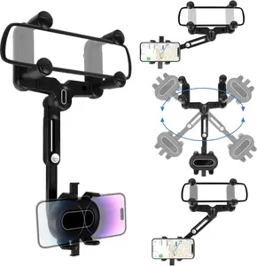 Car Rearview Mirror Phone Holder – 360° Rotatable & Retractable Arm, No Need to Look Down Hands-Free Navigation Mount for iPhone Samsung Android, No Suction Cup Needed