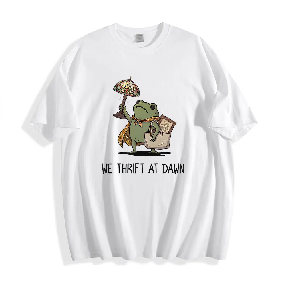 We Thrift At Dawn Shirt, Funny Frog Meme Thrifting Tee, Thrift Lover TShirt, Vintage Collector Gift Casual Cotton