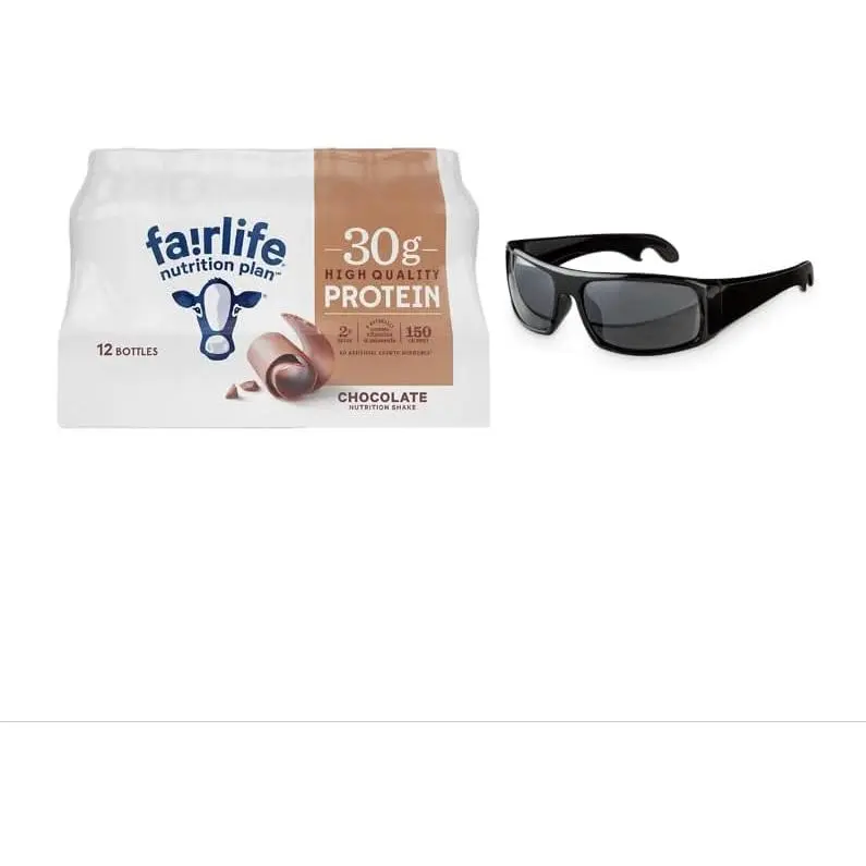 Fairlife Chocolate Protein Shake– Ready-to-Drink Nutrition Shake for Workout Recovery or Meal Replacement (30g – 11.5 fl oz, Pack of 12) + 1 Pair Of Sporty Sunglasses Can Opener (PACKAGING MAY VARY)