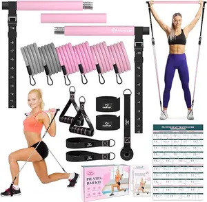 Pilates Bar Kit with Resistance Bands, Multifunctional Yoga Pilates Bar with Heavy-Duty Metal Adjustment Buckle, Portable Home Gym Pilates Resistance Bar Kit for Women Full Body Workouts