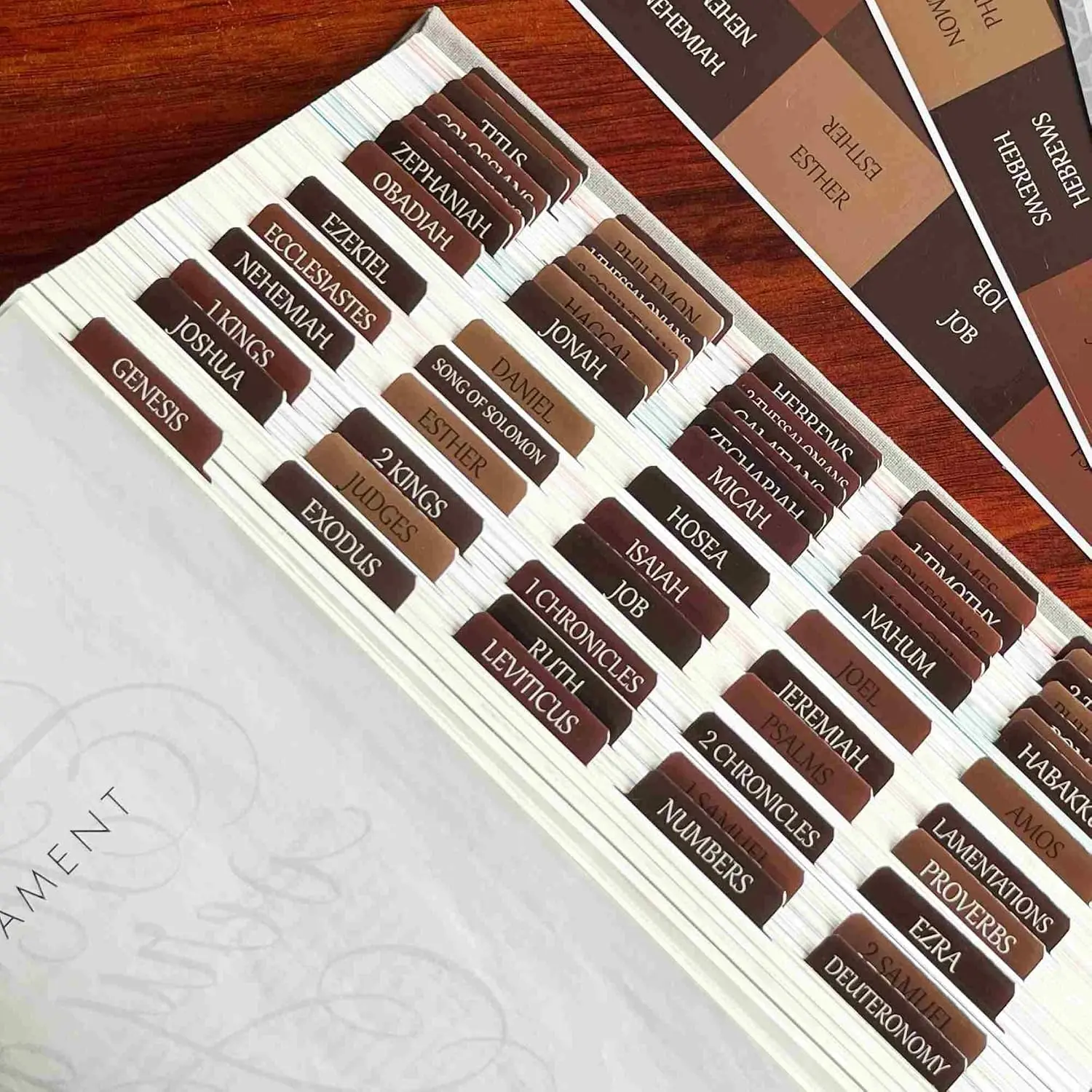 Reposition Laminated Bible Tabs, Large Print Stickers, Easy to Read & Apply Bible Tabs for Women & Man (Earthy Brown)