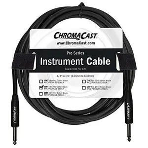 ChromaCast Pro Series Instrument Cable 15 Feet, Black, 1/4" Straight to 1/4" Straight Ends