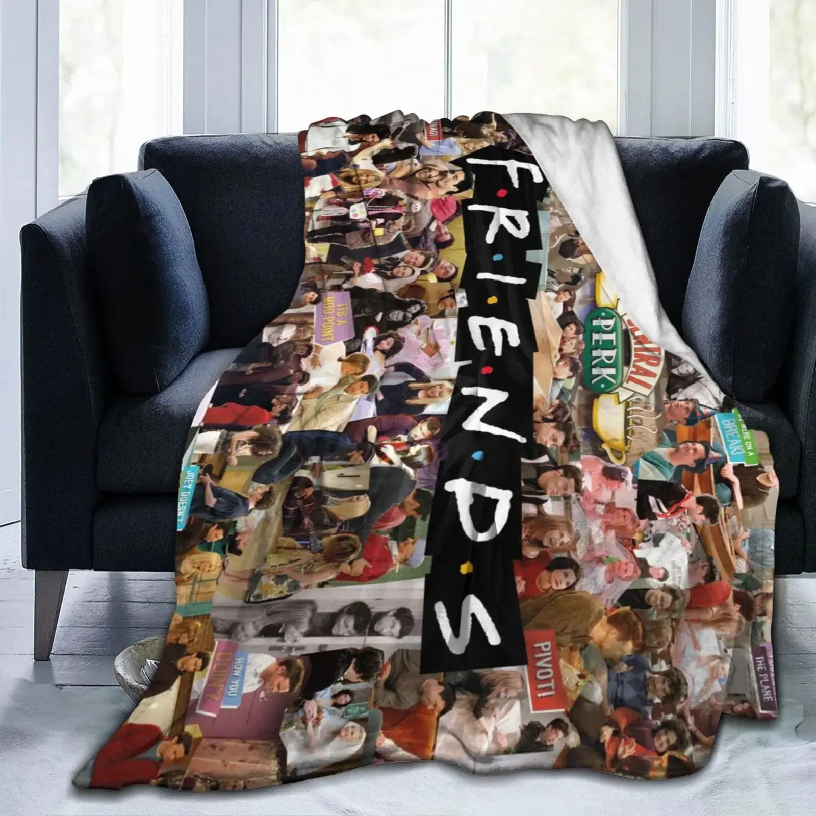 Friends TV Show Retro Vintage Flannel Throw Blanket, Super Soft Lightweight Plush, Great for Naps, Home & Travel, Decor for Sofa Bedroom, Multi‑Size Option Available