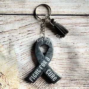 Brain Cancer/Diabetes Awareness Gray Ribbon Keychain