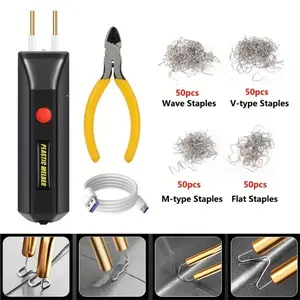 2-in-1 plastic welding gun welding tool, portable mini thermal plastic crack repair tool, car bumper repair tool set, with 200 welding nails and pliers set (black)
