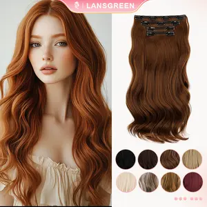 Lansigreen 4PCS 205g Body Wavy Thick Clip-in Hair Extensions 18inch Synthetic Hairpieces for Women Daily Party Summer Vibes Natural Wear Effect Durable Quality