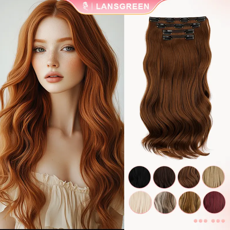 AliLeader Body Wave Clip-in Hair Extensions, 18 Inch Thick Synthetic Curly Hair for Women, 4 PCS 205g Set for Instant Full Volume, Body Wave Hairstyle