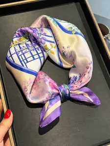 Fashion Lavender Print Scarf, Multi-Use Silk Shawl, Perfect for Outdoor Travel Dating, Versatile Decorative Accessory