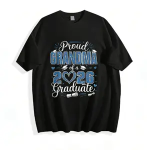 'Proud Grandma of a 2026 Graduate' tee with blue distressed text and graduation accents—soft, heartfelt, perfect for proud grandmas!" summer t-shirt women