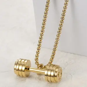 Unisex Hip Hop Inspired Custom Dumbbell Pendant Adjustable Necklace, Stainless Steel Jewelry with Chain, Sweater Accessory