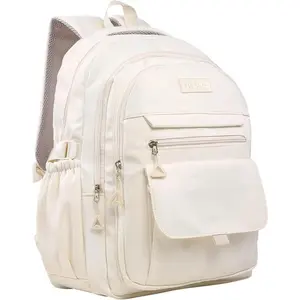 Phaoullzon Teen Girls School Backpack for Boys College Aesthetic Laptop Bookbag Beige High Quality SBS Zippers Multiple Pockets Spacious Practical for School Travel
