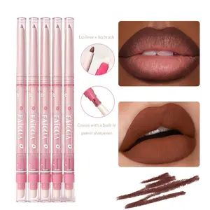 Double ended waterproof and sweatproof lip liner, Cosmetic lip liner, with built in brush and sharpener, long-lasting and transfer-proof, matte, velvet cream lipstick, can be used as eyeliner, suitable for everyday wear, sports