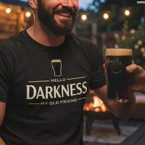 Hello Darkness My Old Friend Irish Beer T-Shirt, St Patrick’s Day Party Tee, Funny Drinking Gift Shirt, Guinness Stout Lover Top, Irish Pub , Trendy Casual Outfit