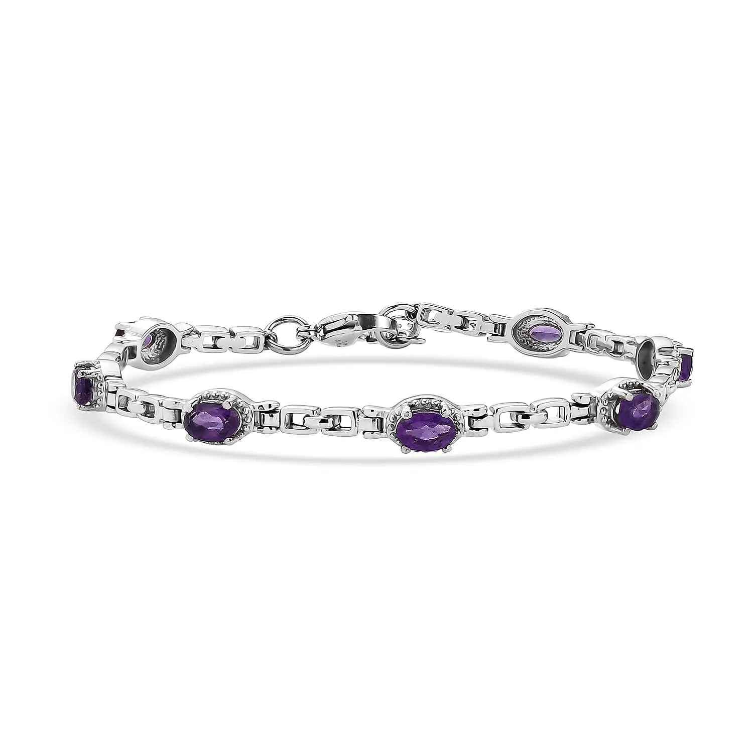 EverTrue African Amethyst Bracelet in Stainless Steel (7.00 In) 3.70 ctw