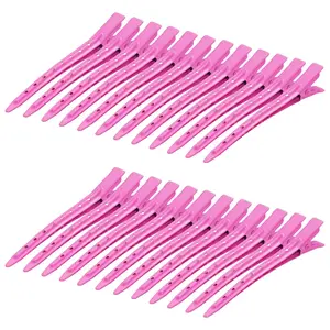 24 Packs Duck Bill Clips, Bantoye 3.35 Inches Rustproof Metal Alligator Curl Clips with Holes for Hair Styling, Hair Coloring, Rose Red